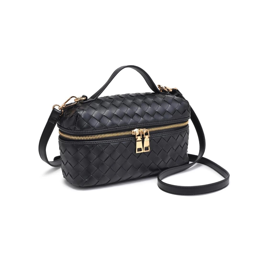 Black Bucket Woven Crossbody Bag