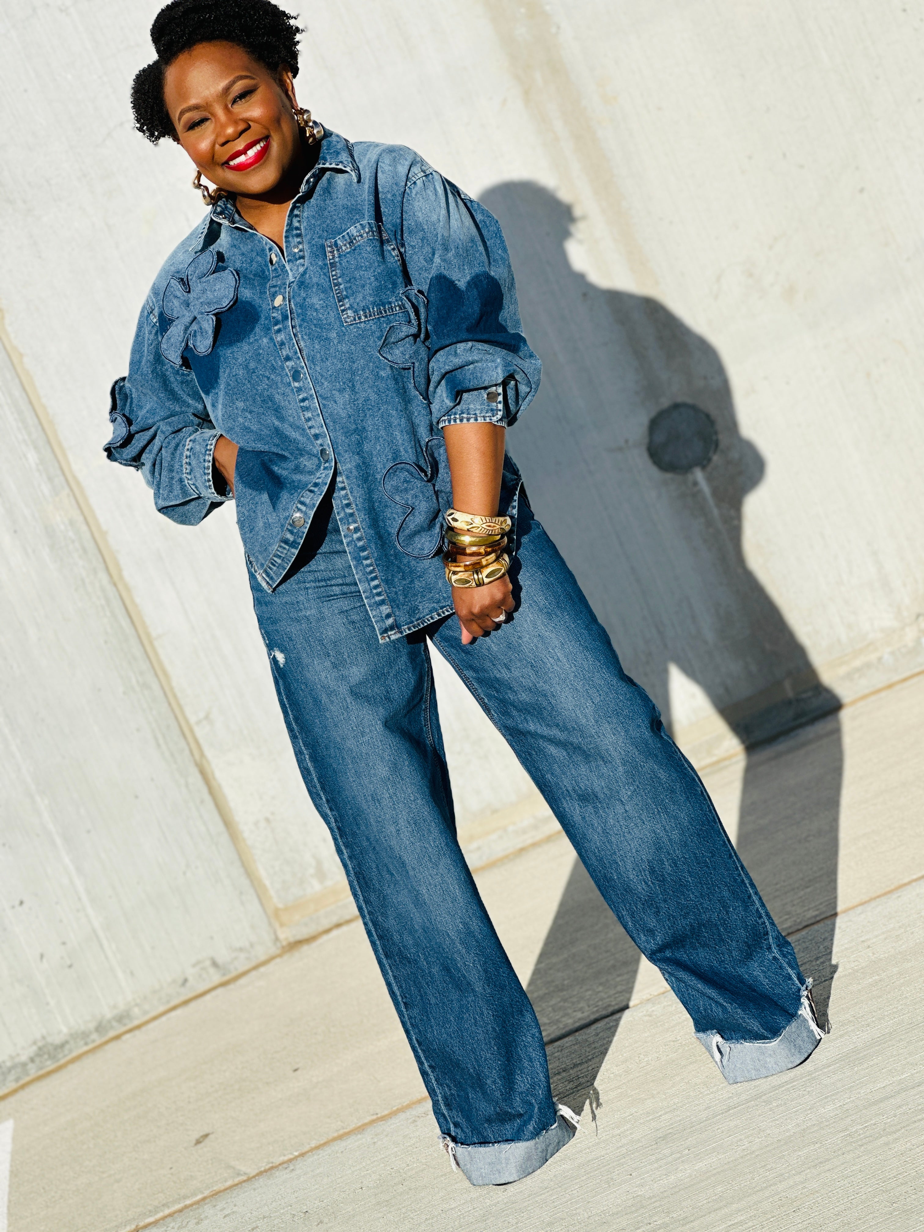 Pushin Petals Denim Top