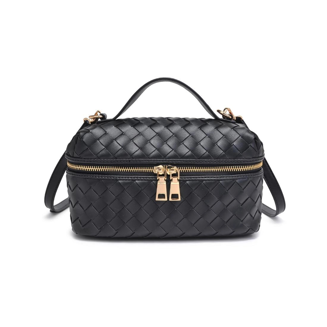 Black Bucket Woven Crossbody Bag